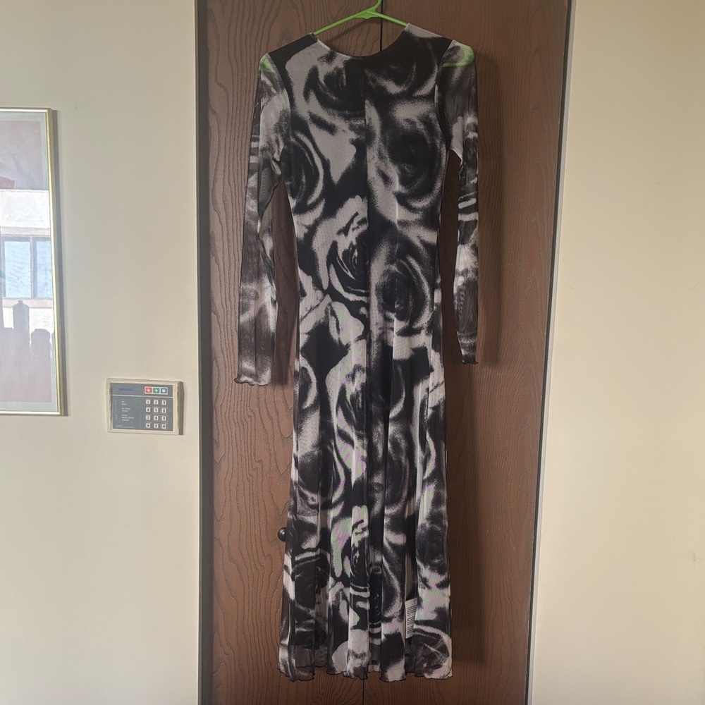 Topshop Black and Gray Floral Long Sleeve Dress